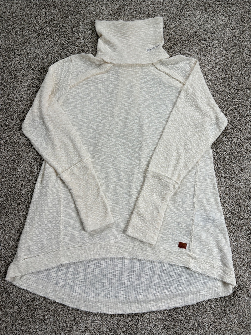 Peace Love World Cream Turtleneck Tunic with Raw Edges